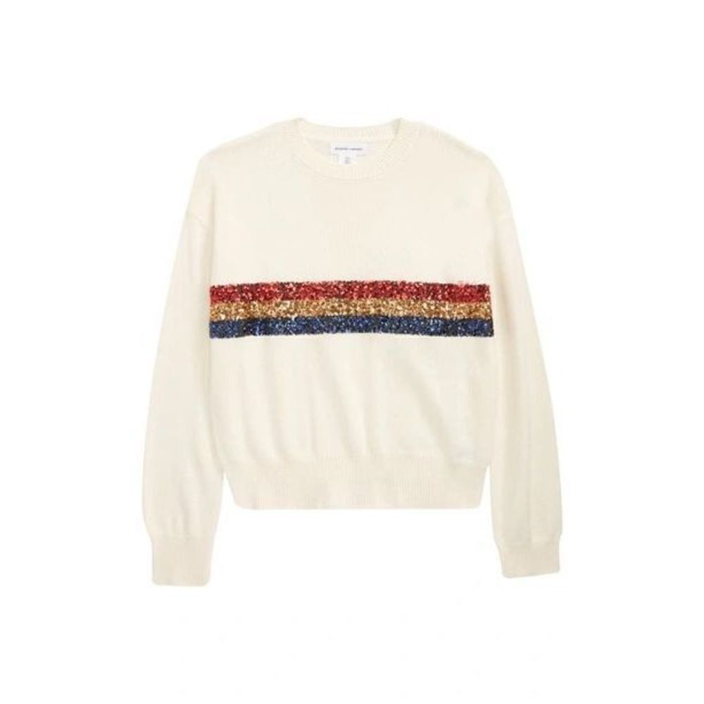 MELROSE AND MARKET Kids Sequin Sweater In Ivory Pristine Sparkle Stripe XL NWOT